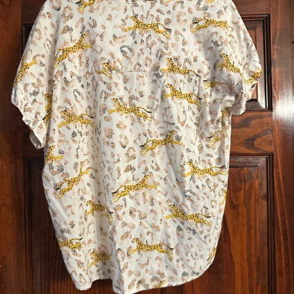 Jane and Delancey Leopard Print Button-Down Shirt - White and Yellow - Picture 3 of 3